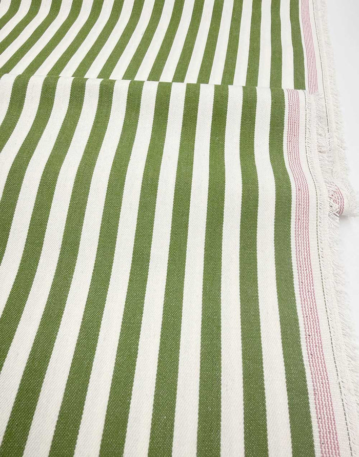 Olive Green Stripe Cotton Denim Fabric