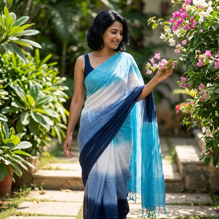 Ombré dyed handloom cotton saree