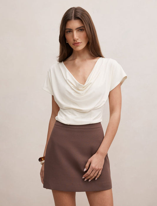 Phoebe Draped Cowl Top Cream Forever New