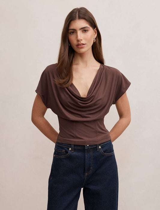 Phoebe Draped Cowl Top Bark Forever New