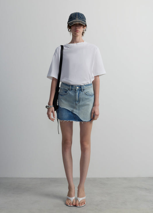 RECONSTRUCTED EDGE DENIM SKIRT