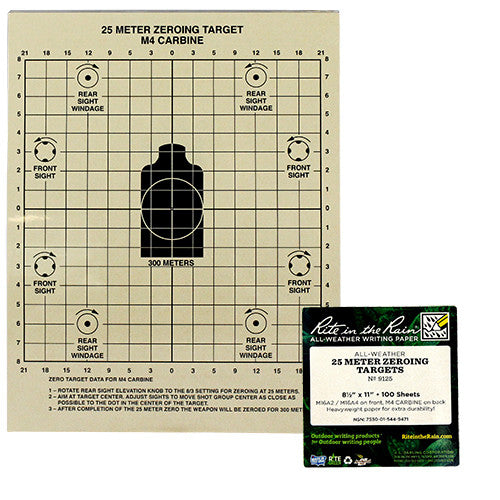 Rite in the Rain All-Weather 25-Meter Zeroing Target Sheets - 100 Sheet Pack Firearms Accessories