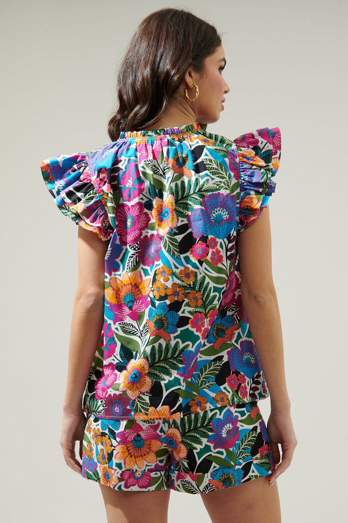 Santa Elena Risette Ruffle Split Neck Top