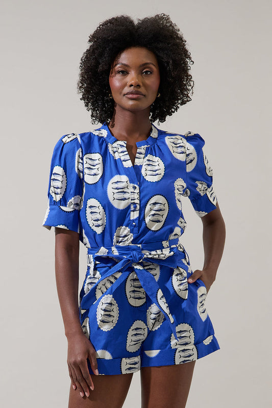 Sardine Sea Rosio Button Split Neck Top