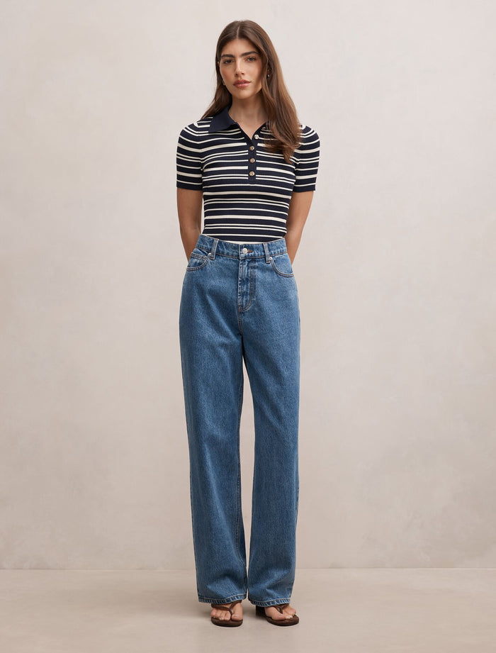 Sasha Striped Knit Polo T-Shirt Forever New