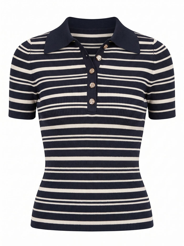 Sasha Striped Knit Polo T-Shirt Forever New