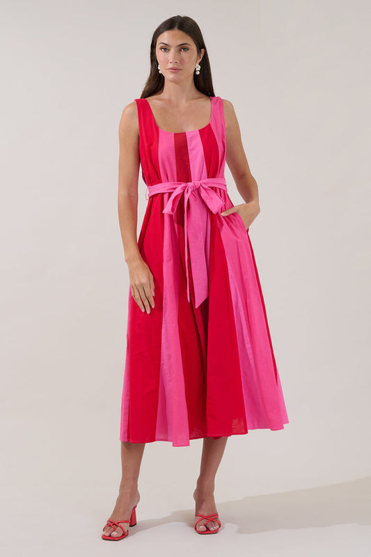 Showtime Stripe Godet Midi Dress