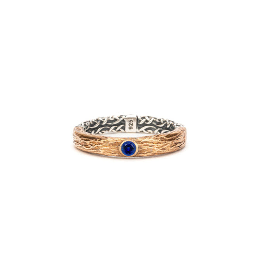Silver and Bronze Alchemy Ring - Lab Grown Blue Sapphire