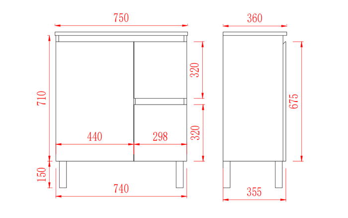 Slim Freestanding Vanity with Legs 750*360*860mm