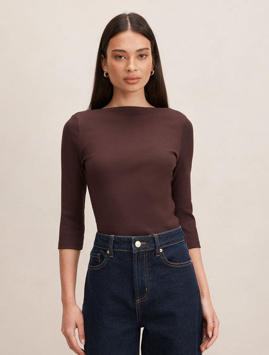 Starlette 3/4 Sleeve Top Chocolate Forever New