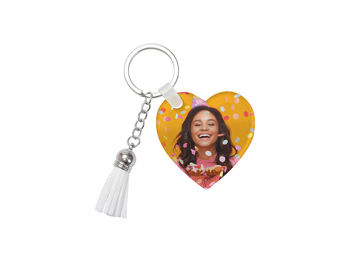 Sublimation Blanks Acrylic Keyring W/ White Tassel (Heart, 5*5*0.4cm)