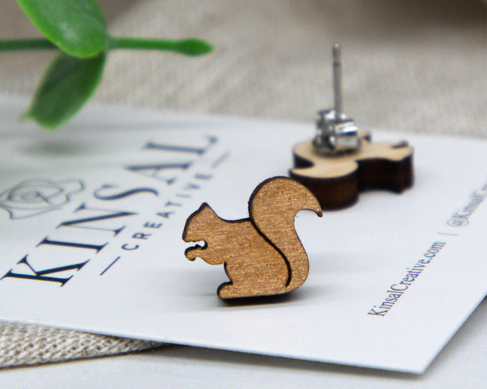Swag! Squirrel Wood Stud Earrings~