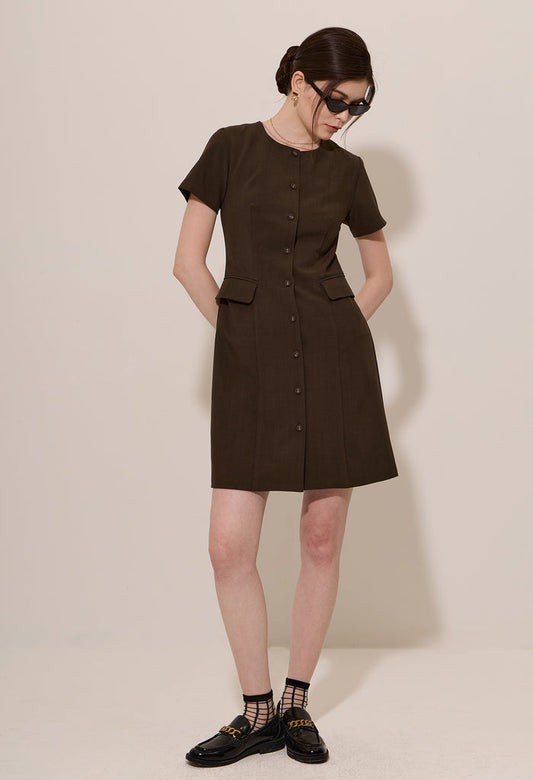Tailored Button Down Coat Midi Dress