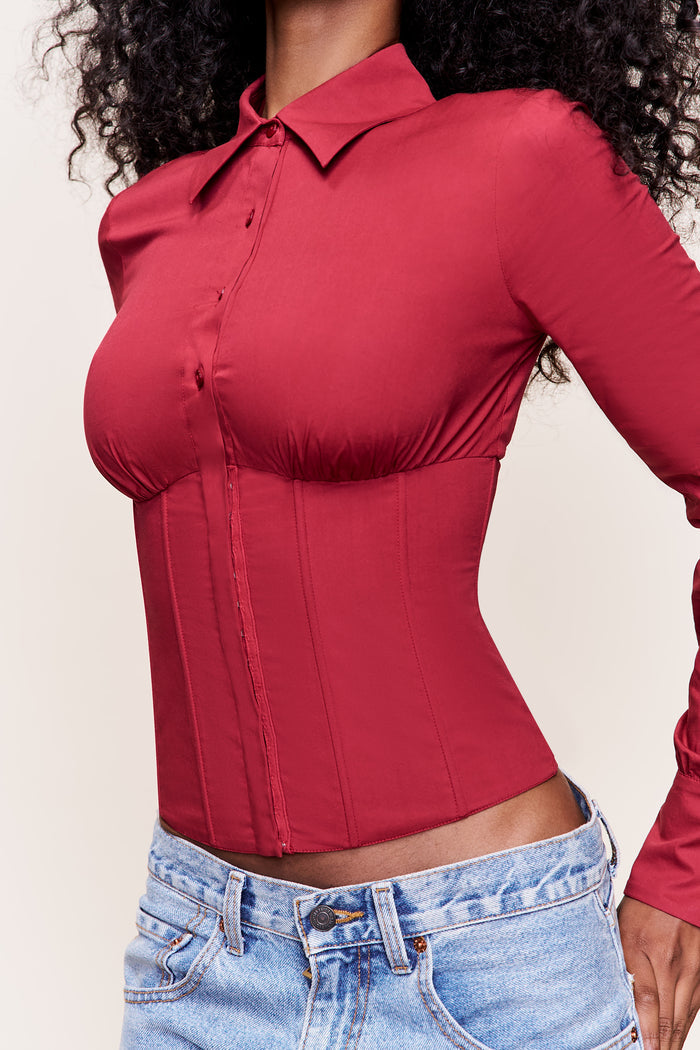 Tailored Long Sleeve Corset in Bordeaux