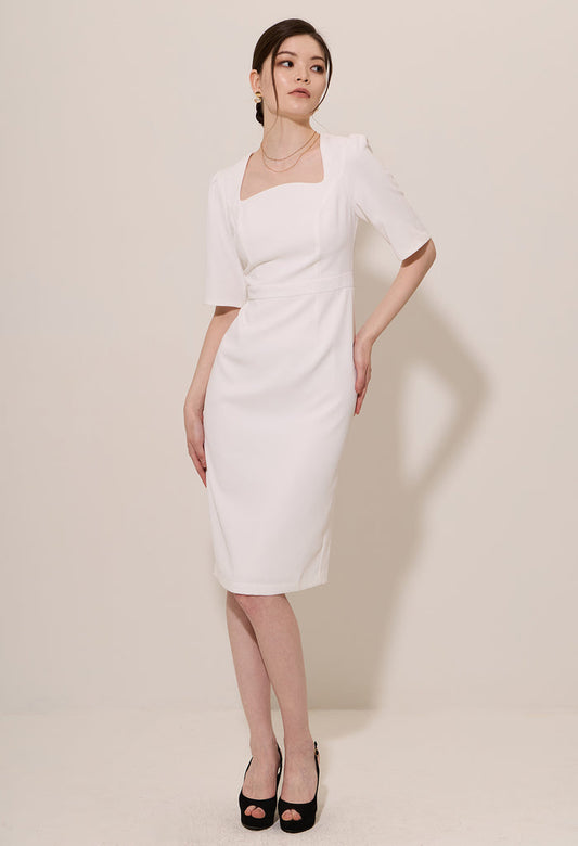 Tailored Curved Square Pencil Midi Dress