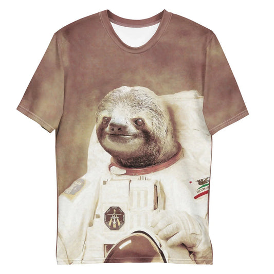 This surreal, painterly portrait showcases a relaxed sloth peering from the bulky collar of an alabaster EVA suit (ready for galactic naps). Contact us with accessibility feedback, we'd love to help!
