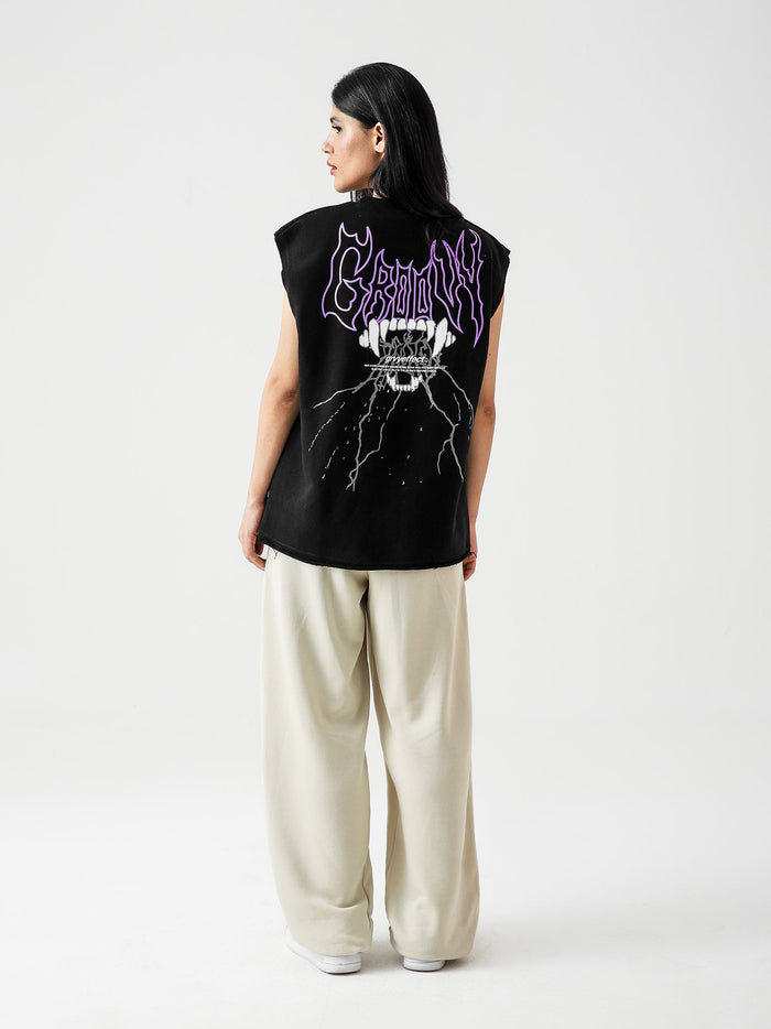 Thunder Bite Sando male model side view bold graphic sleeveless streetwear Pakistan – GROOVY