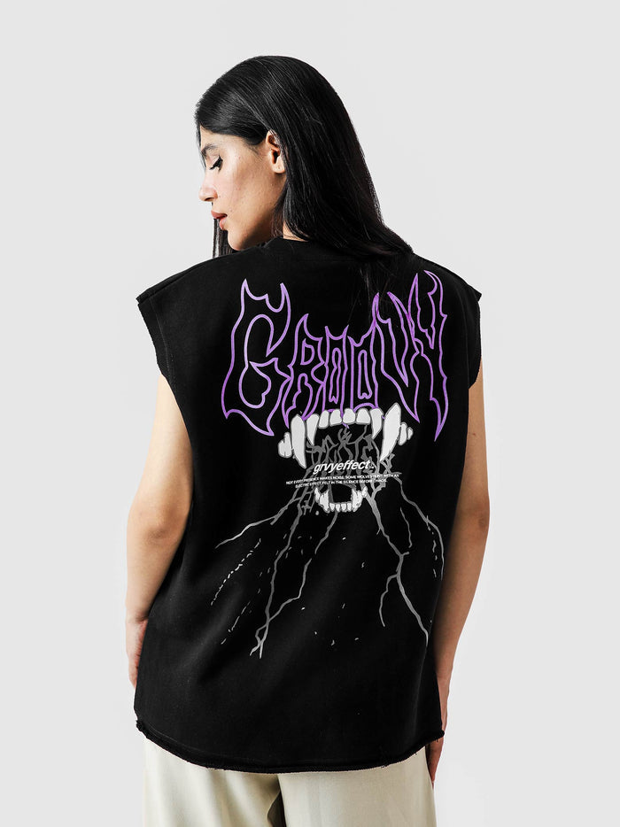 Thunder Bite Sando black sleeveless top male model back view graphic Pakistan – GROOVY
