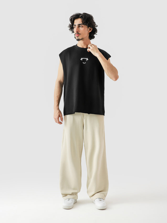 Thunder Bite Sando flat lay black sleeveless graphic top Pakistan – GROOVY GRVYEffect
