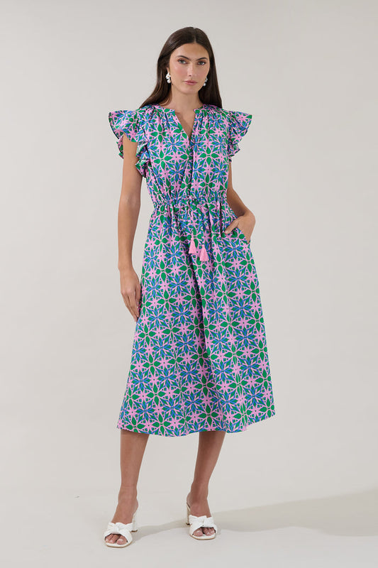 Tiarna Ruffle Midi Dress Geo