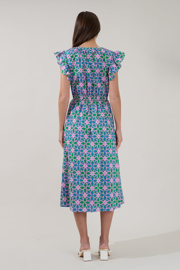 Tiarna Ruffle Midi Dress Geo