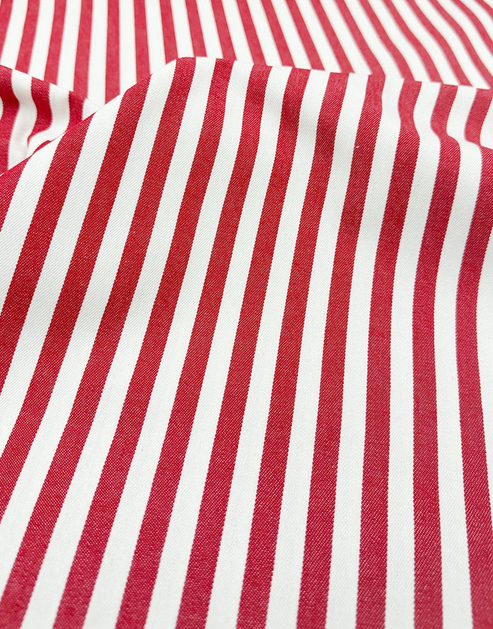 Tomato Red Stripe Cotton Denim Fabric