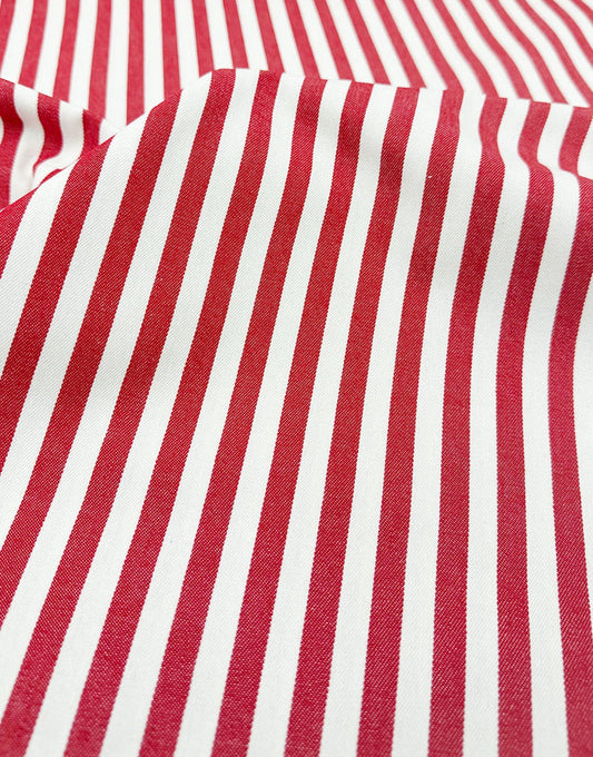 Tomato Red Stripe Cotton Denim Fabric