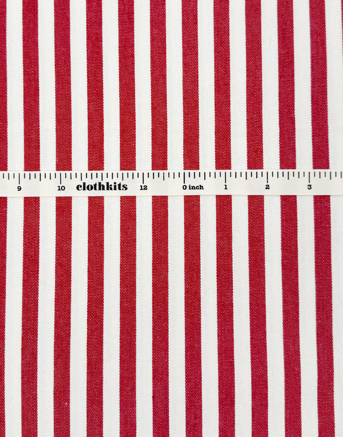 Tomato Red Stripe Cotton Denim Fabric