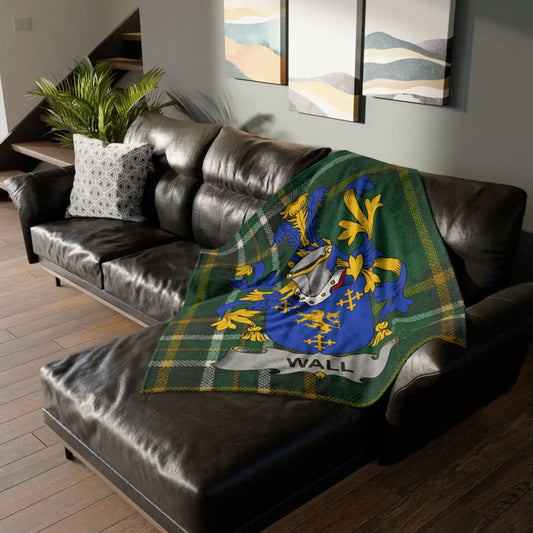 Wall Irish surname printed polyester throw blanket with crest-style emblem