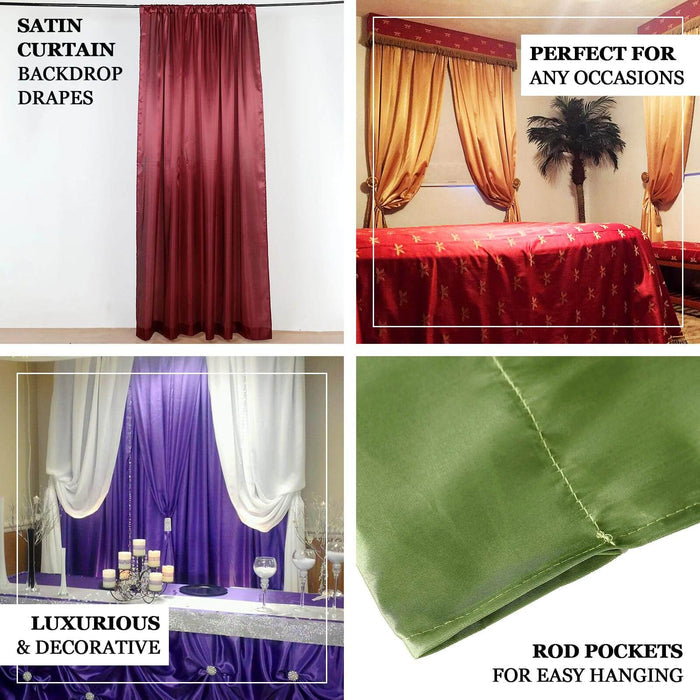 Satin curtain backdrop drapes in various colors for elegant decoration and easy hanging.