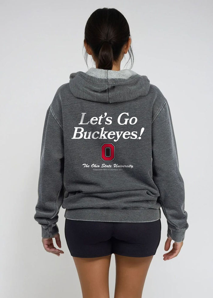 Ohio State Buckeyes Unisex Charcoal Relaxed Burnout fleece Hoodie with Kangaroo pocket, drop shoulders, lived-in look and feel