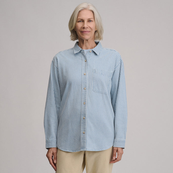 Women's Long-Sleeve Denim Boyfriend Overshirt-Cascade-1
