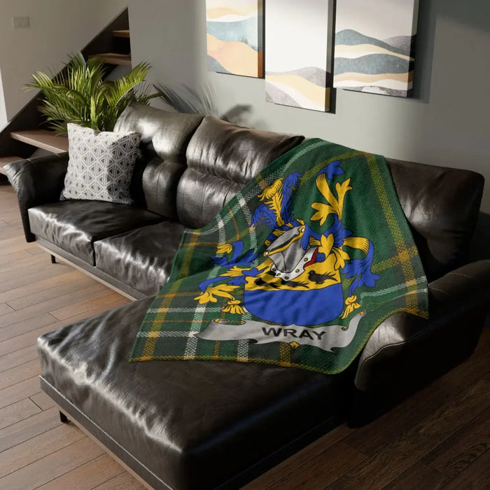 Custom Family Crest Throw Blanket with Name WRAY Design