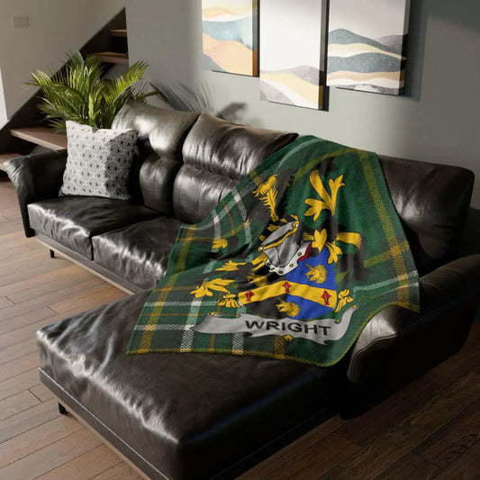 Personalized Wright Family Crest Sherpa Fleece Blanket